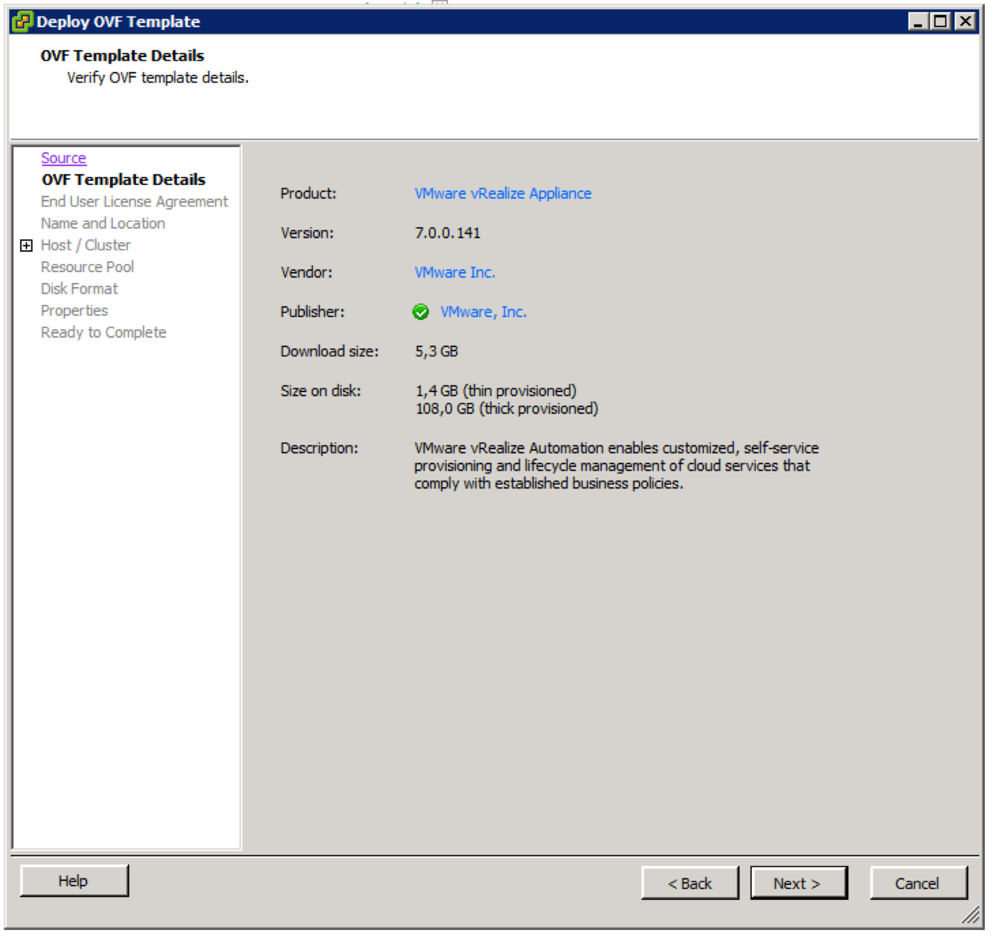 Deploy OVF Template Details