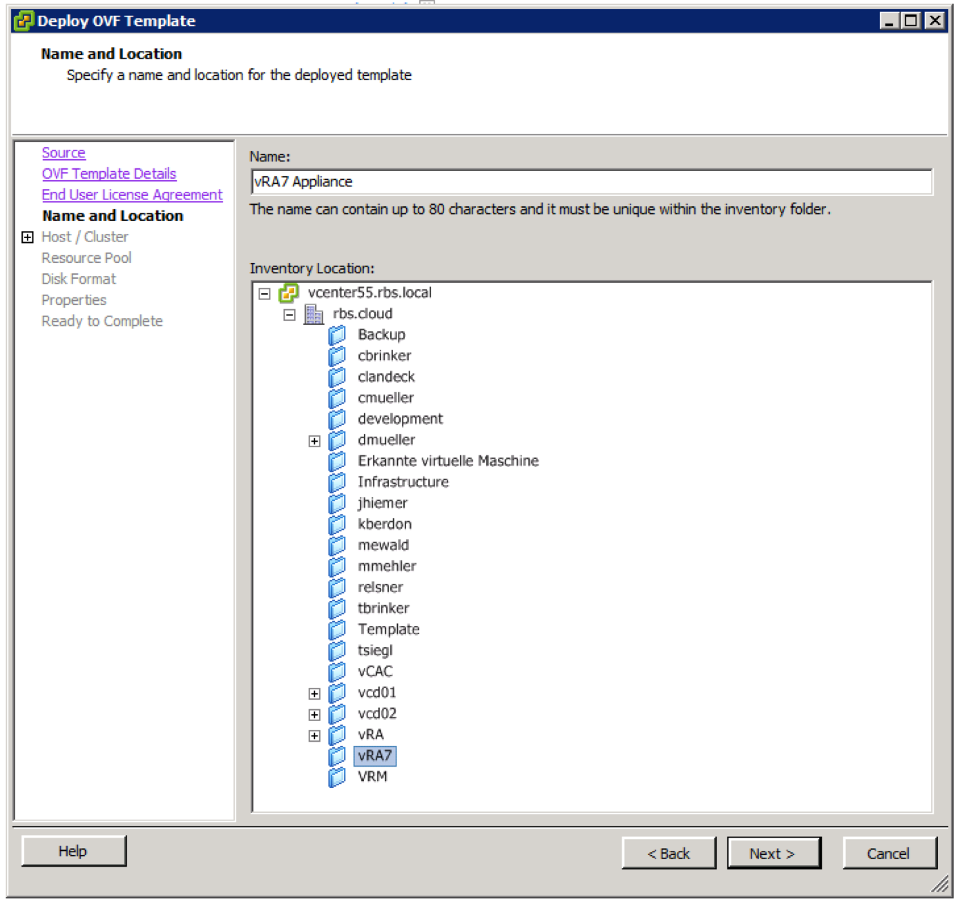 Deploy OVF Template VM Name And Location