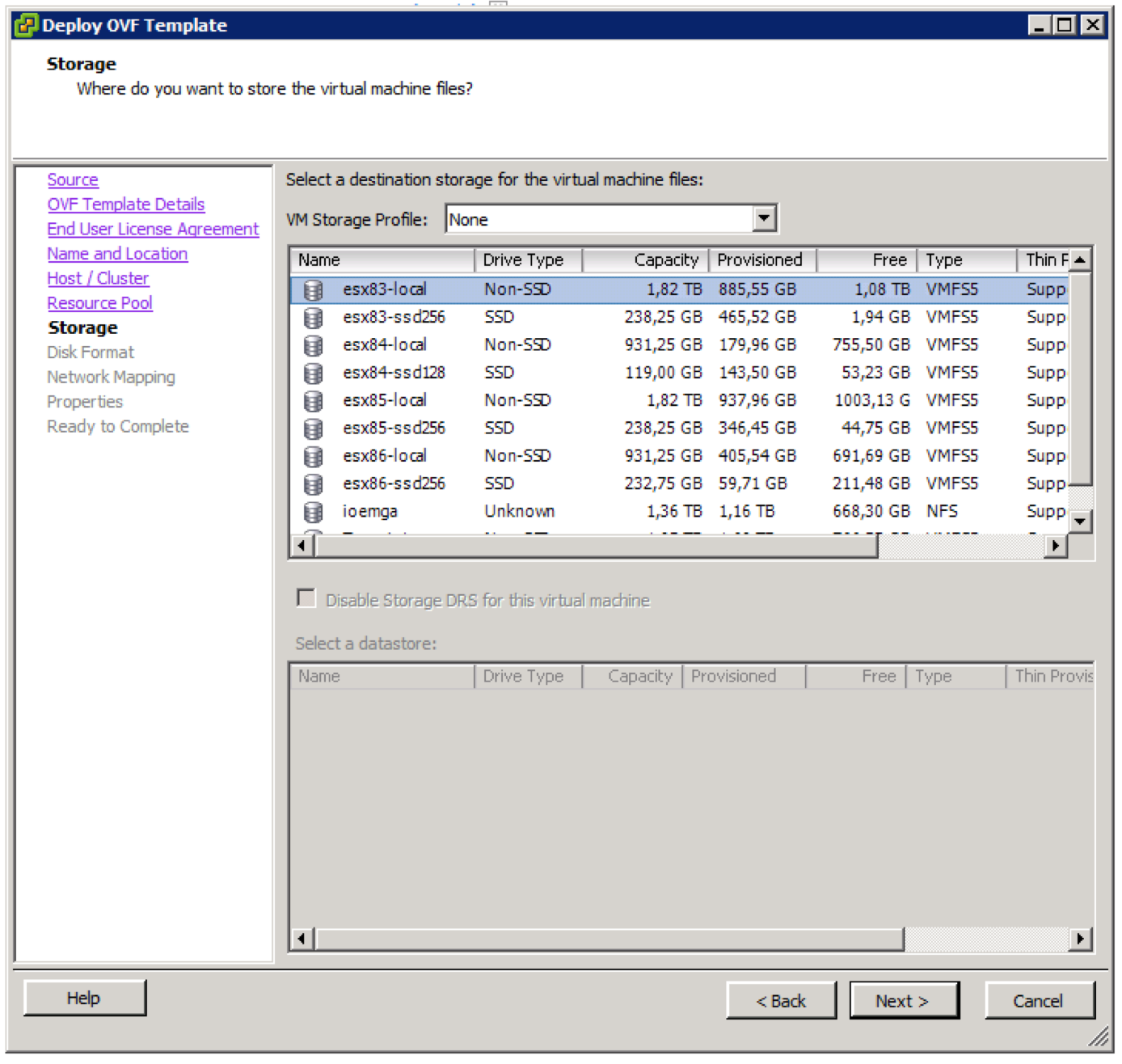 Deploy OVF Template Storage