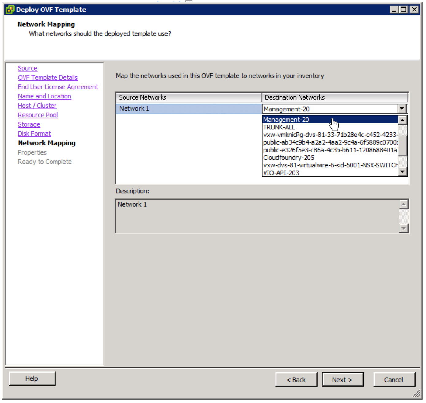 Deploy OVF Template Network