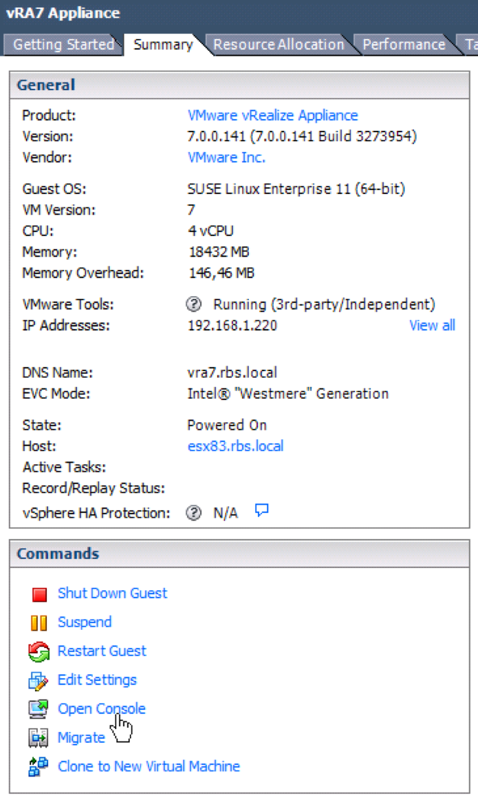 vSphere Client VM Console